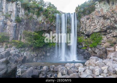 Jeongbang falls near Seogwipo in Republic of Korea Stock Photo