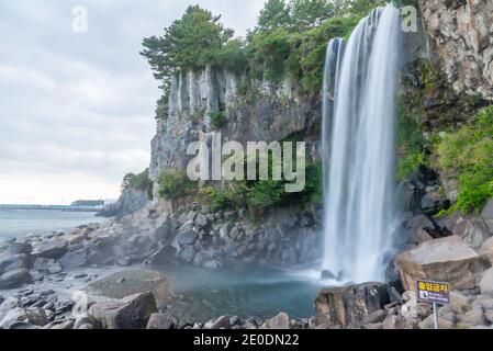 Jeongbang falls near Seogwipo in Republic of Korea Stock Photo