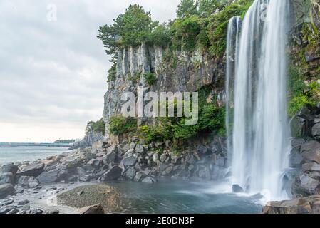 Jeongbang falls near Seogwipo in Republic of Korea Stock Photo