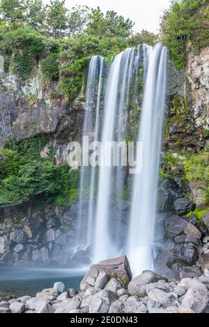 Jeongbang falls near Seogwipo in Republic of Korea Stock Photo