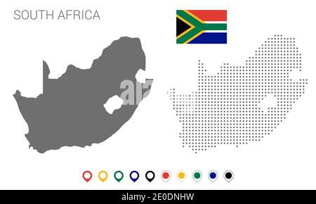 Map of south africa silhouette, south africa map dotted, Flag of south africa, Vector illustration flat. Pin colored. vector editable eps 10 Stock Vector