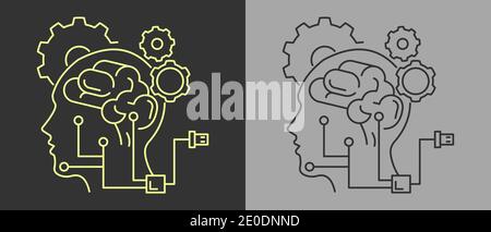 Artificial Intelligence, machine learning AI concept. Outline thin line flat illustration. Isolated. Stock Vector