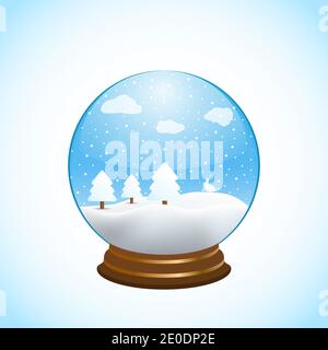 Winter snowy glass ball with fir trees and a rabbit.Vector illustration. Stock Vector