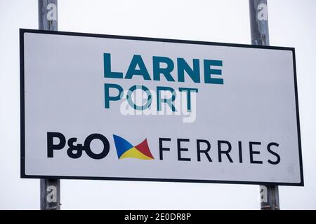 A sign for the P&O Ferry terminal at Larne Port. Stock Photo