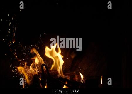 big fire in a fireplace. Stock Photo