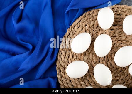 Some of brown and white raw chicken eggs Stock Photo