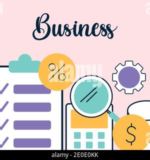 business lettering and group of business icons Stock Vector