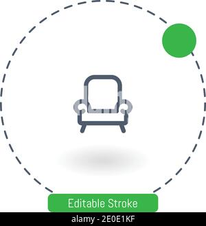 single couch vector icon editable stroke outline icons for web and mobile Stock Vector