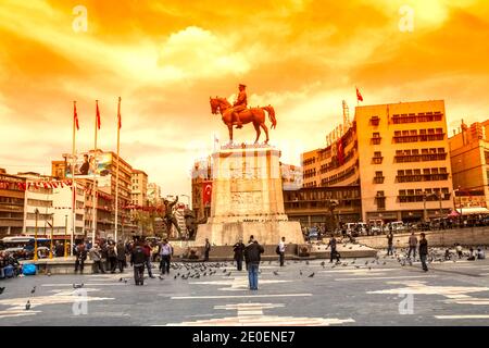 ANKARA, TURKEY - AUG 17, 2018: Statue of Ataturk, the founder of modern Turkey, Ulus, Ankara Stock Photo