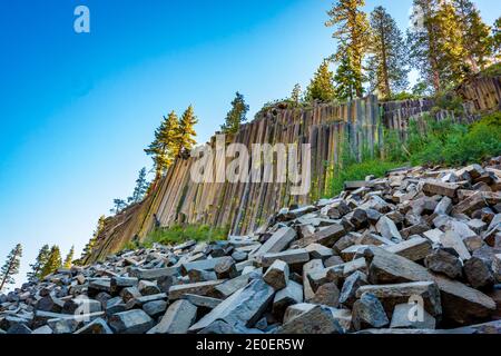 The unusual rock formation of columnar basalt at Devils Postpile National Monument, California Stock Photo