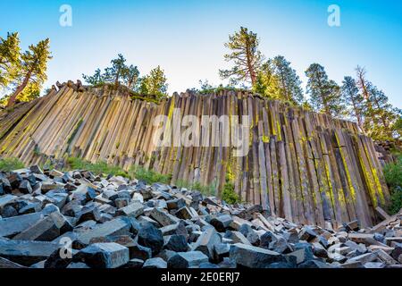 The unusual rock formation of columnar basalt at Devils Postpile National Monument, California Stock Photo