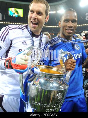 Chelsea's Petr Cech and Didier Drogba during the UEFA Champions League Final soccer match, Bayern Vs Chelsea FC at Allianz Arena in Munich, Germany on May 19, 2012. Chelsea won 1-1 (4 penalties to 3). Photo by ABACAPRESS.COM Stock Photo