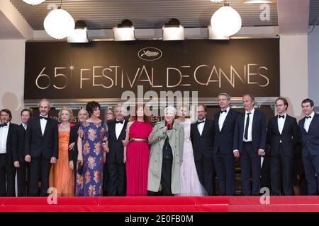 Producer Jean-Louis Livi, actors Anny Duperey, Pierre Arditi, Sabine Azema, director Alain Resnais, Anne Consigny,producer Bruno Podalydes Lambert Wilson and Hippolyte Girardot arriving at the 'Vous N'avez Encore Rien Vu' screening held at the Palais Des Festivals as part of the 65th International Cannes Film Festival in Cannes, France on May 21, 2012. Photo by Frederic Nebinger/ABACAPRESS.COM Stock Photo