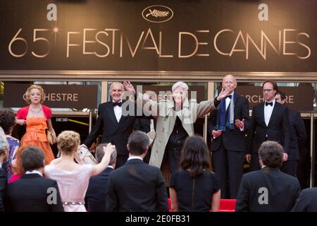 Producer Jean-Louis Livi, actors Anny Duperey, Pierre Arditi, Sabine Azema, director Alain Resnais, Anne Consigny,producer Bruno Podalydes Lambert Wilson and Hippolyte Girardot arriving at the 'Vous N'avez Encore Rien Vu' screening held at the Palais Des Festivals as part of the 65th International Cannes Film Festival in Cannes, France on May 21, 2012. Photo by Frederic Nebinger/ABACAPRESS.COM Stock Photo