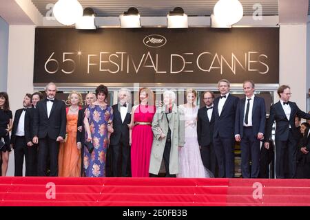 Producer Jean-Louis Livi, actors Anny Duperey, Pierre Arditi, Sabine Azema, director Alain Resnais, Anne Consigny,producer Bruno Podalydes Lambert Wilson and Hippolyte Girardot arriving at the 'Vous N'avez Encore Rien Vu' screening held at the Palais Des Festivals as part of the 65th International Cannes Film Festival in Cannes, France on May 21, 2012. Photo by Frederic Nebinger/ABACAPRESS.COM Stock Photo
