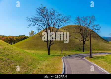 Tumuli park containing several royal tombs at Gyeongju, Republic of Korea Stock Photo