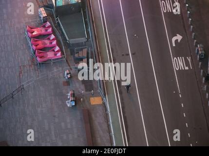 New York, United States. 31st Dec, 2020. The streets in Times Square are empty and closed to the public for the New Year's Eve celebration due to the coronavirus pandemic in New York City on Thursday, December 31, 2020. Due to the ongoing COVID-19 pandemic, New Year's Eve 2021 in Times Square will not be open to the public this year. Photo by John Angelillo/UPI Credit: UPI/Alamy Live News Stock Photo