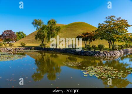 Tumuli park containing several royal tombs at Gyeongju, Republic of Korea Stock Photo