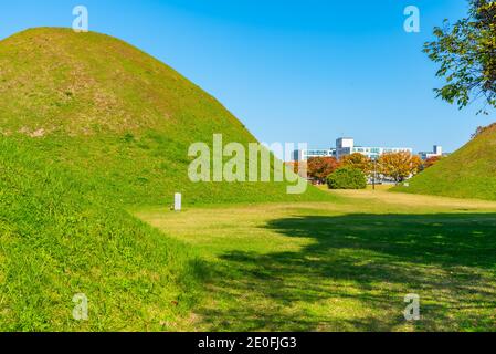 Tumuli park containing several royal tombs at Gyeongju, Republic of Korea Stock Photo