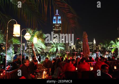 View of the Outdoor Rooftop Bar '230 fifth'. It's panoramic terrace provides you with a magnificent view of Manhattan but also on the Empire State Building in New York City, NY, USA on May 25, 2012. Photo by Marie Psaila/ABACAPRESS.COM Stock Photo