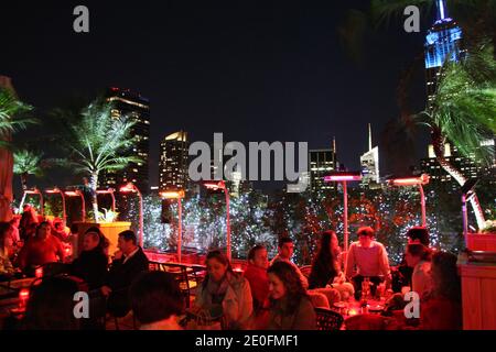 View of the Outdoor Rooftop Bar '230 fifth'. It's panoramic terrace provides you with a magnificent view of Manhattan but also on the Empire State Building in New York City, NY, USA on May 25, 2012. Photo by Marie Psaila/ABACAPRESS.COM Stock Photo