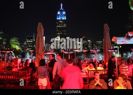 View of the Outdoor Rooftop Bar '230 fifth'. It's panoramic terrace provides you with a magnificent view of Manhattan but also on the Empire State Building in New York City, NY, USA on May 25, 2012. Photo by Marie Psaila/ABACAPRESS.COM Stock Photo