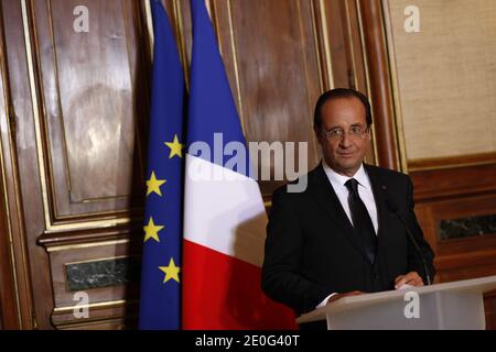 France's President Francois Hollande delivers a speech focused on the situation after the death of of four French soldiers in Afghanistan in Tulle, central France, on June 9, 2012. Photo by Denis/Pool/ABACAPRESS.COM