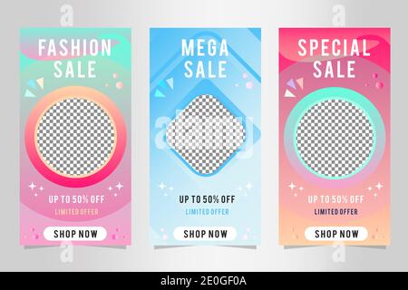 Gradient fashion sale banners with photo Stock Vector