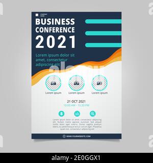 Flat business conference brochure template with wavy shapes Stock Vector