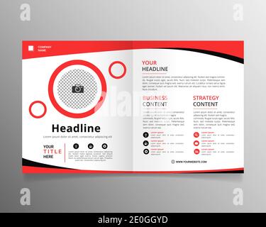 Red and black business bifold brochure with flat design Stock Vector