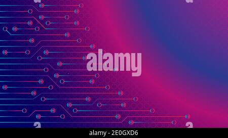 Cyberpunk Circuit Board Background Design Template. Abstract Technology Vector Illustration. Sci-Fi PCB Trace Data Transfer Design Concept. Stock Vector