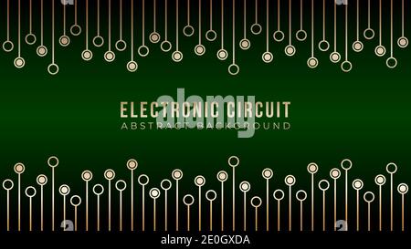 Gold Circuit Board Trees Texture on Dark Green Color Bakcground. Abstract Motherboard Vector Illustration. Stock Vector