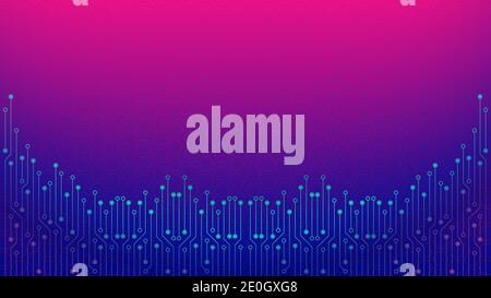 Cyberpunk Circuit Board Background Design Template. Abstract Technology Vector Illustration with Hexagon Texture. Sci-Fi PCB Trace Data Transfer Stock Vector