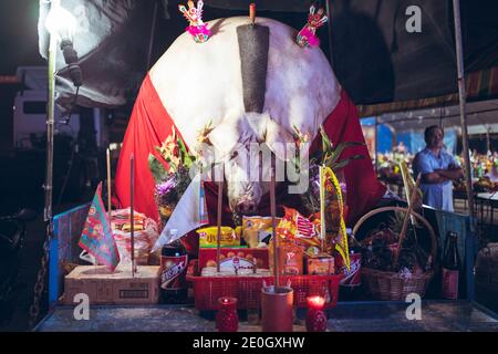 Hsinchu, Taiwan; September 7, 2020: Huge pig exhibited at fair during annual religious festival in rural Taiwan Stock Photo