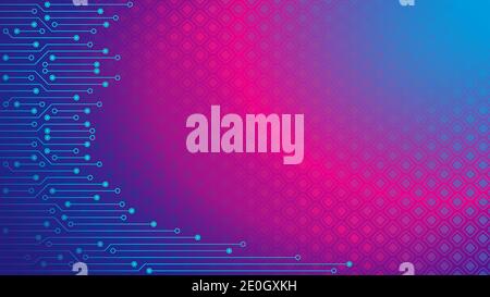 Cyberpunk Circuit Board Background Design Template. Abstract Technology Vector Illustration with Rounded Square Pattern. Sci-Fi PCB Trace Data Transfe Stock Vector