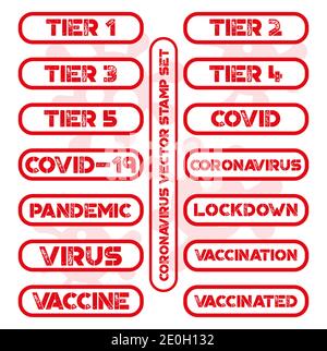 Coronavirus Vector Stamp Set on a white background with virus logos. Stock Vector