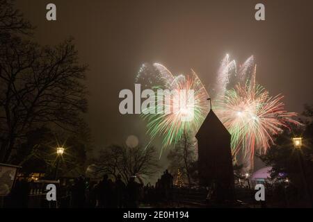Fireworks at Skansen in Stockholm Stock Photo