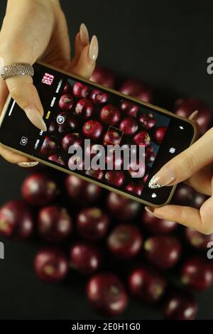 sweet red onions on background Stock Photo