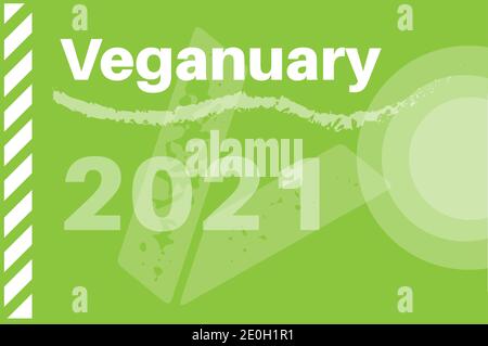 Veganuary 2021 vector illustration an a green background. Stock Vector