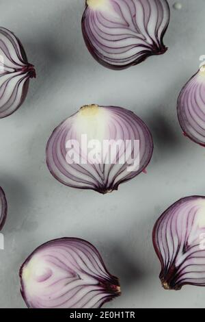 sweet red onions on background Stock Photo