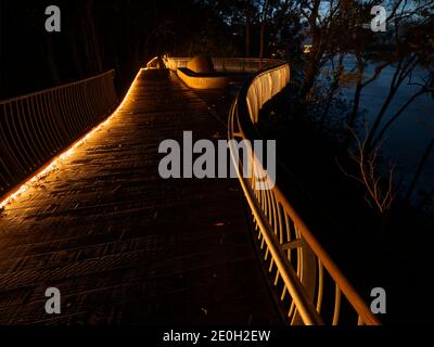 The Noosa boardwalk at night in Queensland, Australia. Stock Photo