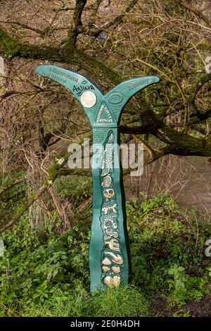 National Cycle Network waymark distance direction marker sign, Calne, Wiltshire, England, UK Stock Photo