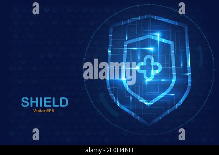 Medical protection shield glowing futuristic low polygonal Stock Vector