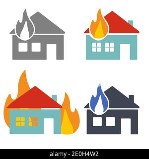 House building in flames, fire Insurance concept vector Stock Vector