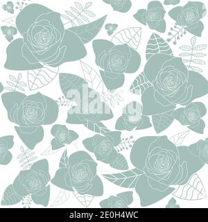 Rose flowers silhouettes pastel blue seamless pattern Stock Vector
