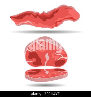 Bacon and steak beef meat vector isolated on white background Stock Vector