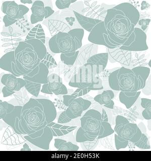 Rose flowers silhouettes pastel blue seamless pattern Stock Vector