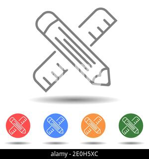 Crossed pencil and ruler icon vector isolated Stock Vector