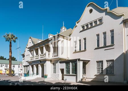 Windhoek, Namibia - July 22 2020: Windhoek Train Station, Historic Railway Terminal Building by the German Colonial Power in South West Africa. Stock Photo