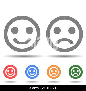 Happy and sad emoji faces line art vector icon Stock Vector